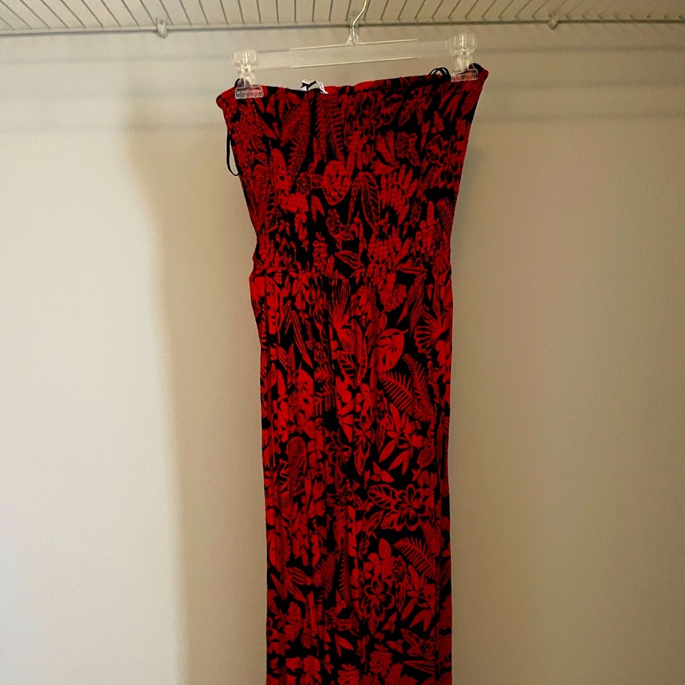 Blue and orange strapless dress